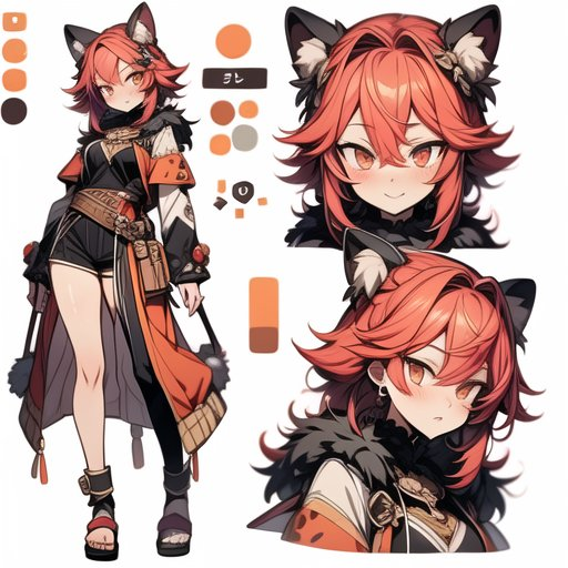 (CharacterSheet:1),(multiple views, full body, upper body, reference sheet:1), choose a random cute anime woman, with a random combination of clothings, hot, attractive, video game, high detailed face
red hair






