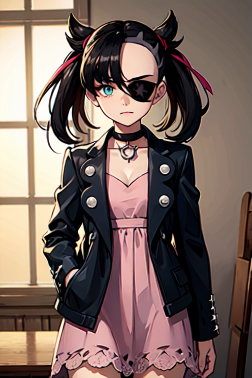 hmmarnie, aqua eyes, black choker, red ribbon, pink dress, jewelry, black jacket, open clothes, long sleeves, (masterpiece), best quality, expressive eyes, perfect face,illustration of a Pirates girl with Eyepatch, (single eyepatch:1.5), black leather single eye patch, hat, intricate detailed eye patch, (Masterpiece), (Best Quality), (High Detailes), intricate details,. intricate detail texture