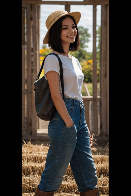 disney art, sapphire eyes, walking,smile,blush,open_mouth,short hair,black hair,good anatomy,best quality,masterpiece,beautiful,cute ace,countryside,paddy_fields,mountain,<lora:more_details:0.5>,white_shirts,denim_overall,straw_hat,work_gloves,black_rain_boots