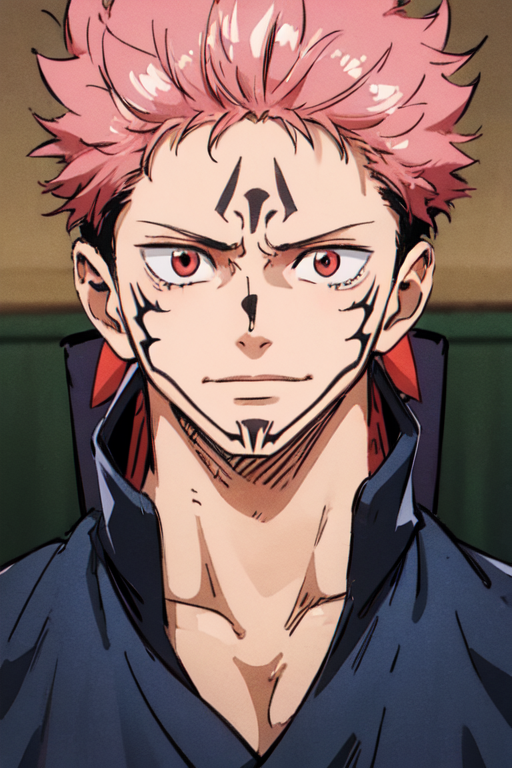 ryomen sukuna, jujutsu kaisen, facial tattoo, extra eyes, mature man, best quality, short hair, pink hair, jujutsu sorcerers uniform, full_body, 