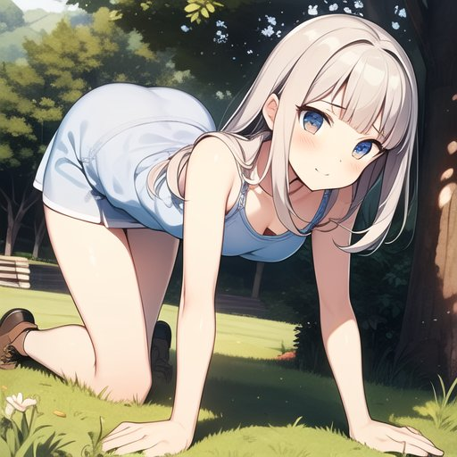 Emilia on all fours 