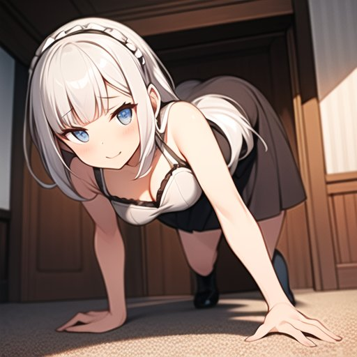 Emilia on all fours 