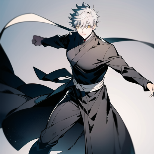 Jujutsu Kaisen , original  character, jjk woman,  Sorcerer , cursed technique full body  , MAPPA studio style , gray hair long , yellow eyes , silver hair long , with Gojo Satoru 